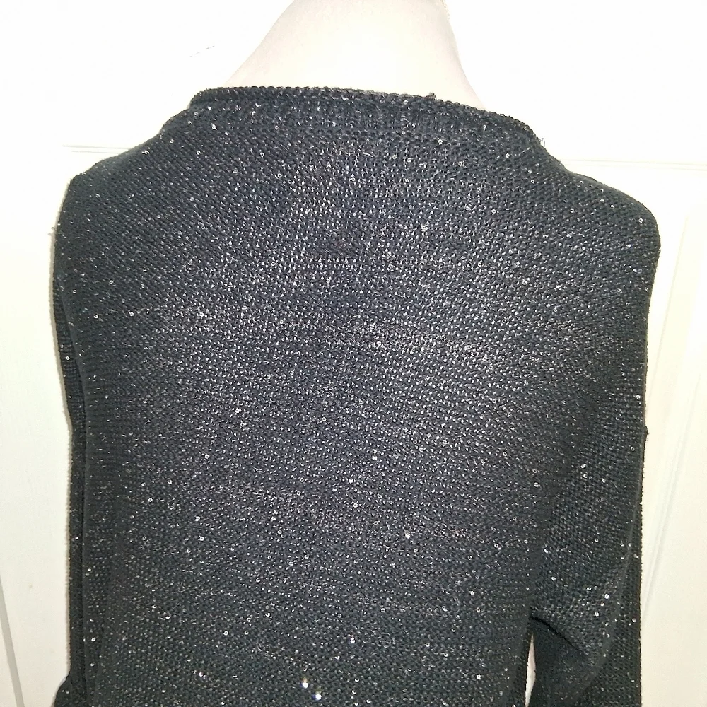 DKNY Jeans Black Sequin Sweater With Bottom Tie Size L